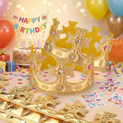 Yaomiao 22 pack DIY Crowns Set Include 12 Pcs Foam Princess Crowns and 10 Pcs Diamond Sticker for Kids - color: Gold, style: Cross