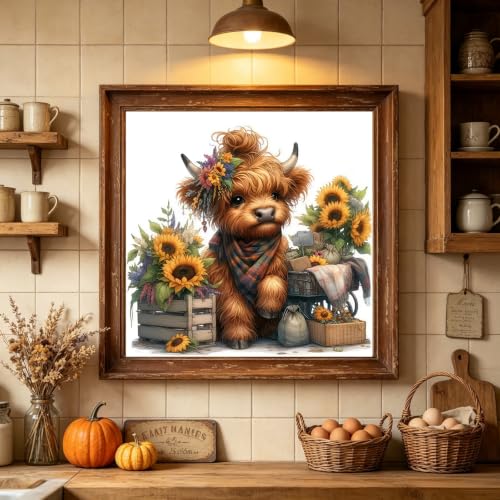5D Cute Highland Cow Diamond Art kits for Adults Beginners 13.8x13.8inch - color: KM1328-1