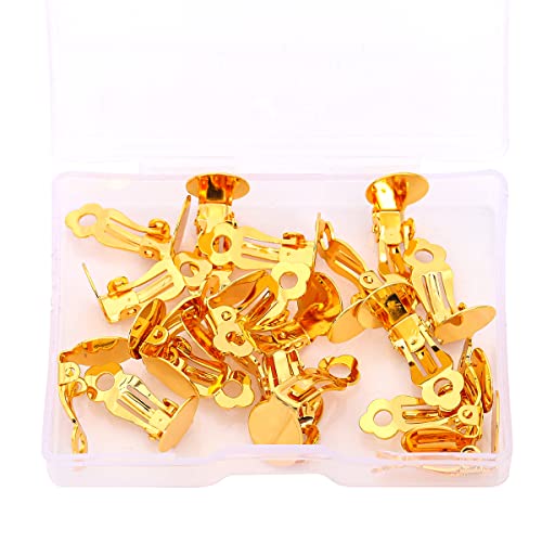 BEADIA 18K Gold Plated Earring Clips 10x17mm 20pcs with Beads for Jewelry Making Findings - size: Clips 5# 10x17mm