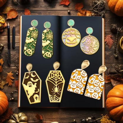 4PCS Halloween Polymer Clay Texture Sheets Set for Using with Clay Cutters, Pumpkins Clay Texture Mats, Jewelry Making DIY Halloween Craft Tools - style: Halloween Theme-4pcs