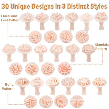 30 Pcs Polymer Clay Stamps Set, Boho Mandala Floral Leaf Patterns