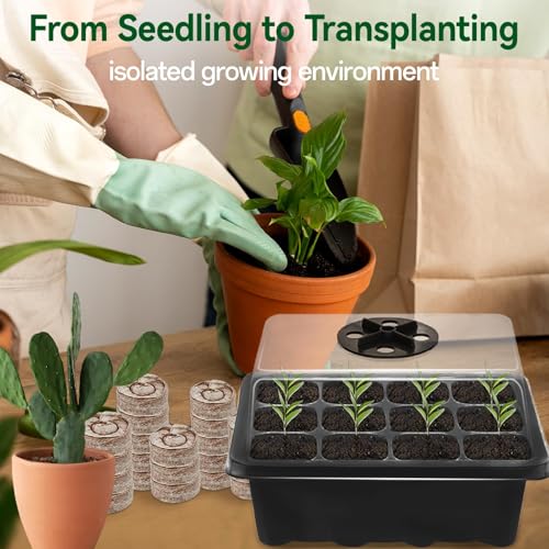 Seed Starter Tray with Peat Pellets, Black Seeding Starter Trays for Plant - size: 4 Set-black