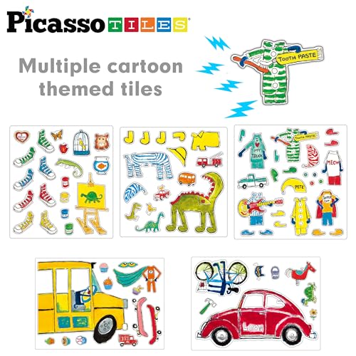 PicassoTiles Pete The Cat 80pc Magnetic Board Game Puzzle Playset Reusable Mix & Match Cartoon Toy with Storytelling, STEM Learning Activity Book and Storage Educational Kids Toys for Ages 3+ PTC02 - style: Pete the Cat Board