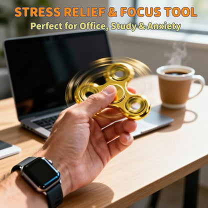 Fidget Toys Adults,Electroplated Metal Fidget Spinner Stress Reducer,High Speed 3-5 Min Quite Spins,Fidgets for Adults & Teens & Kids Age 6+(Golden) - color: Golden