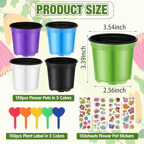 150 Sets Garden Pot Craft Kit Bulk DIY Flower Planting Kit Including Plastic Nursery Pots Labels and Stickers for Flower Planting Growing Garden Supplies(Colorful) - style: Colorful
