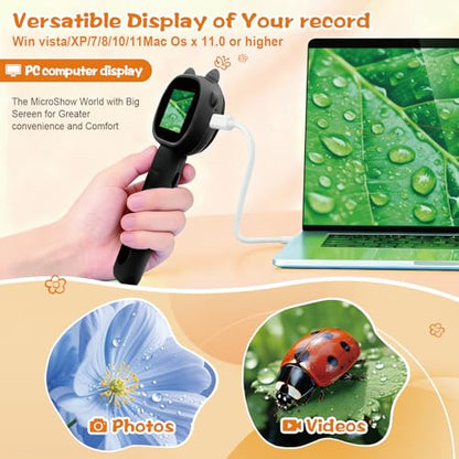 Microscope for Kids 500x Magnification,4X Zoom Mini Pocket Handheld Microscope with 2.0" Screen for Toddlers-STEM Educational Science Kit Toddler for Boys Girls Aged 3-12(Black) - color: Black