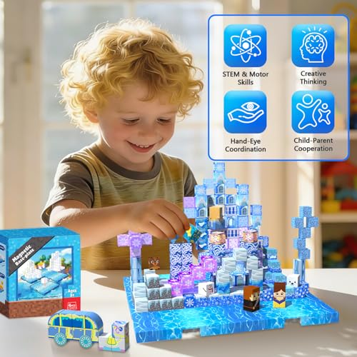 4PCS 4" x 4" Magnetic Building Block Base Plates for Kids, Strong Grip Magnetic blocks Base Compatible with Most Popular Magnetic Blocks & Cubes, STEM Educational Toys for Boys Girls Ages 3+ (Water） - color: 4pcs Water
