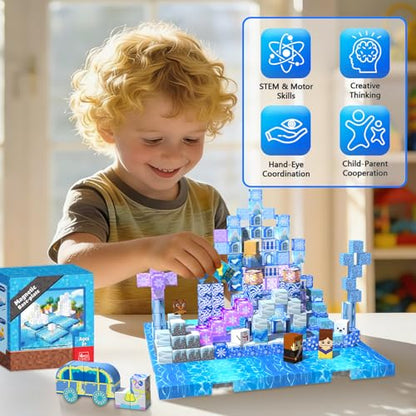 4PCS 4" x 4" Magnetic Building Block Base Plates for Kids, Strong Grip Magnetic blocks Base Compatible with Most Popular Magnetic Blocks & Cubes, STEM Educational Toys for Boys Girls Ages 3+ (Water） - color: 4pcs Water
