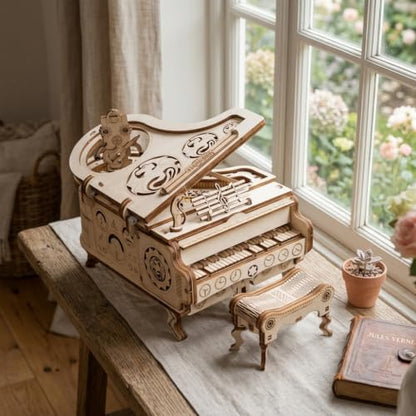 3D Wooden Puzzle Music Box for Adults, Mechanical Violin Model Kit, DIY Wood Craft Building Set, Romantic Hobby Gift for Men Women