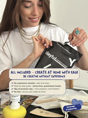 Klayful Pottery Kit for Adults – 6,6lbs Air Dry Clay Pottery Set with Tools, Paints & Brushes – DIY Arts & Crafts Kit for Beginners & Couples | Creative Gift Set for Relaxing Date Night Crafts