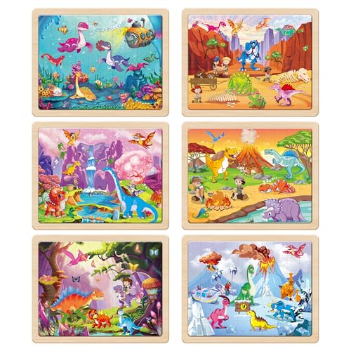 SYNARRY Large Wooden Dinosaur Jigsaw Puzzles for Kids Ages 4-8, 60 Pieces - style: Dinosaur