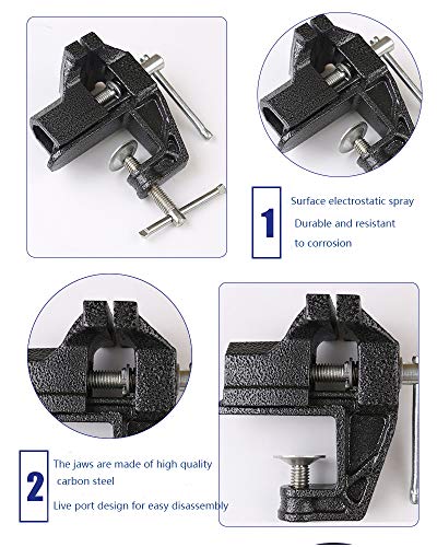 2.4" Mini Table Clamp, Small Bench Vice, New upgraded cast iron manufacturing Jewelers Hobby Clamps Craft Repair Tool Portable Work Bench Vise Black - size: mini 2.4" black