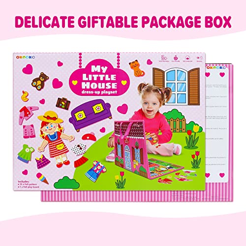 OKOOKO Dress Up House Felt Board 35PCS Double-Sided Foldable Dress Up Teaching Girls Toy Preschool Crafts Storytelling Early Learning Interactive Play Kit for Toddlers Kids - color: Pink