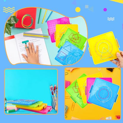 20 Pcs Plastic Double Sided Geoboard Mathematical Manipulative Material Geoboard Plastic Graphical Geo Board with Rubber Bands for Kindergarten Geometric Shape Learning Toys,4 Colors