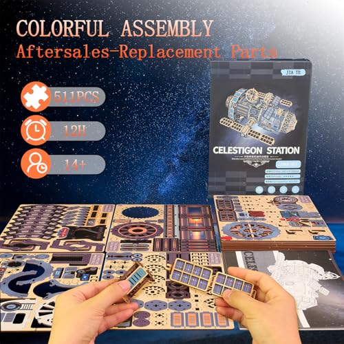 YSWOOD WORLD 3D Wooden Puzzles for Adults Black Space Station DIY Model Kit