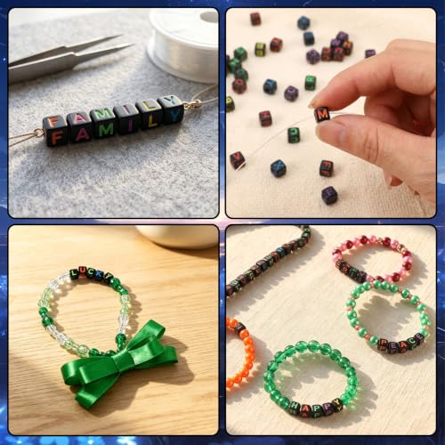AUGSHY 1400Pcs Black Glow in the Dark Letter Beads Square Bracelet Bead - color: Black Glow in the Dark