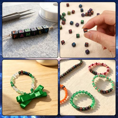 AUGSHY 1400Pcs Black Glow in the Dark Letter Beads Square Bracelet Bead - color: Black Glow in the Dark
