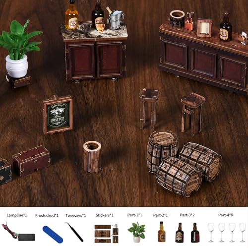 DIY Miniature House Kit, 3D Wooden Puzzle for Adults, Retro Corner Tavern Bar Model with LED Light & Furniture, Creative Roombox Building Set for Home Decor & Hobby Gift (Corner Tavern) - style: Corner Tavern