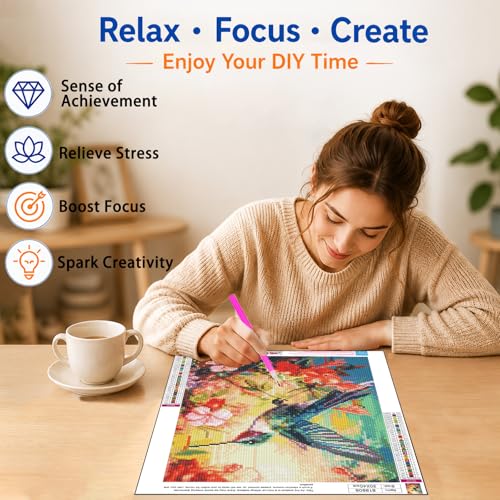 Hummingbird Diamond Art Kits for Adults, Diamond Painting, 12x16 Inch - color: 09-Hummingbird, size: 12X16 inch