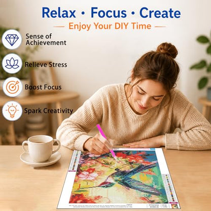 Hummingbird Diamond Art Kits for Adults, Diamond Painting, 12x16 Inch - color: 09-Hummingbird, size: 12X16 inch