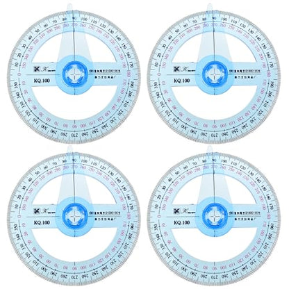 4 Pack Clear Plastic 360° Full Circle Protractor for Geometry - color: blue