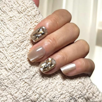 6 Packs (144 Pcs) | Reusable Press on Nails | cute nails | 6-Style Bundle | 12 Sizes | Each Style 24 Pcs | Gold Rhinestone & Glitter Accents - color: Gold Rhinestone & Glitter Accents