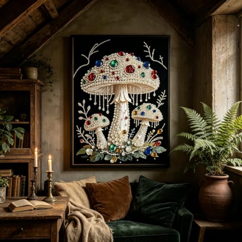 Pearl Diamond Painting Kits for Adults, Diamond Art for Mushroom 12x16In - color: PL13-1