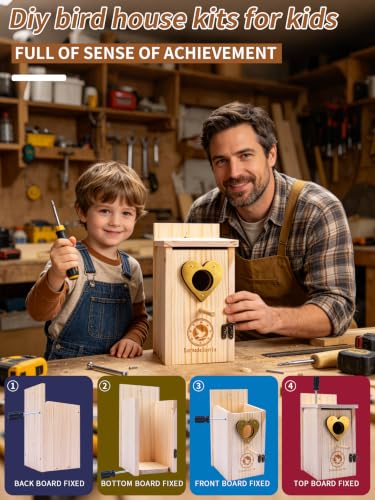 Bird Houses for Outside, Predator Proof Bluebird Houses Hanging, Wooden Bird houses for Outdoors, Bird House Kits for Adults & Kids with Perch & Nesting Material - color: 1pack-Burly Wood & Copper-colored