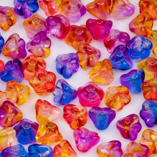 50pcs - 25grams (0.88oz) Small Bell Flower Bead Mix 02 (6x8mm), Czech Glass - color: 6x8mm Bell Flower Mix 02 - 25g