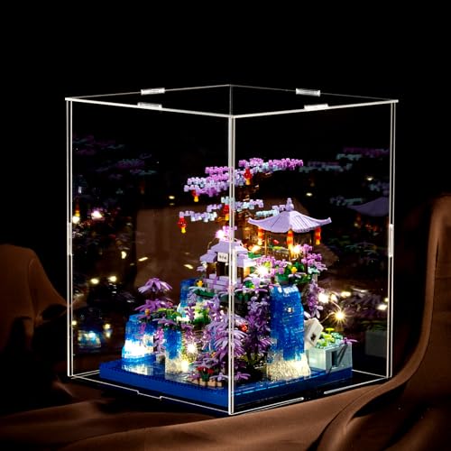 CAXIMSY Peach Blossom Pond Building Blocks Set,Building Blocks Set Gifts for Adults and Kids, Micro Bricks Cherry Blossom Tree House Kit with LED Light and Display Box（2500+Pieces） - style: With Acrylic Display Box