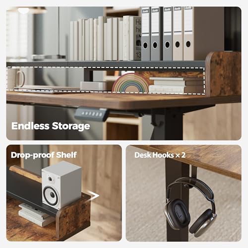 Agilestic L Shaped Standing Desk with Monitor Shelf, 63 Inch, Rustic Brown - color: Rustic Brown, size: 63x55 Inch with shelf