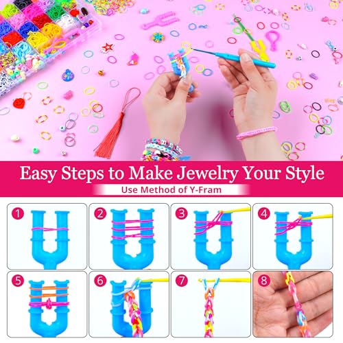3000+ Rubber Band Bracelet Kit, 30 Colours Loom Bracelet Kit - Rubberband Bracelet making kit Includes Clips, Charms, Beads - Rubber Bands for Bracelets, Ideal Gift for Birthday, Halloween, Xmas - color: 30colors 3000+