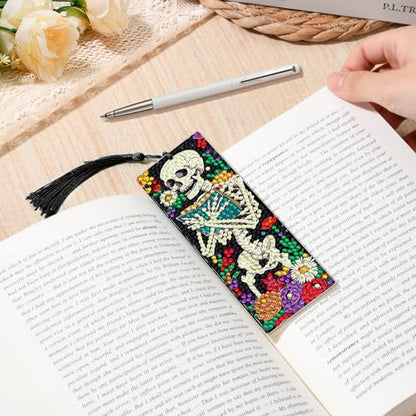 6 PCS Diamond Art Kits Bookmarks Diamond Painting Kit Book Mark, Handmade DIY Skeleton Diamond Art Skull Gem Art Acrylic Tassel Bookmarks for Women Adults, Craft Kits Gift Set for Book Lovers - style: Skeleton