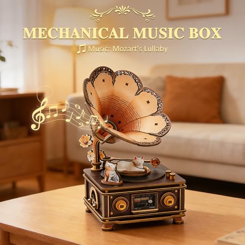 3D Wooden Puzzle Music Box for Adults-Cats Phonograph Music Box - color: Cats Phonograph Puzzle