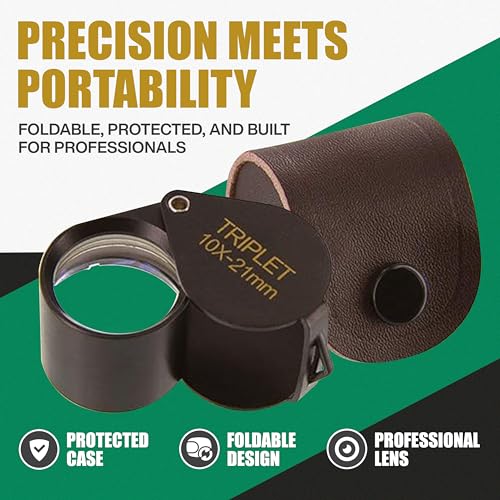 Ade Advanced Optics 10x21TB-A Triplet Professional Loupes – Jewelers Loupe for Jewelry, Coins, Gemstones, Trichomes, Geology, Diamond Inspection, Pocket Magnifier Tool for Watch, Plants, Slides