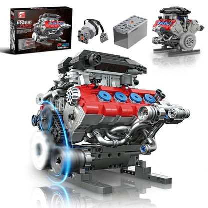 V8 Engine Building Set for Adults, Build Your Own MOC Mini V8 Engine STEM Model Toy with Motor, Model kit that Run, Car Engine Building Blocks for Teens & Kids Boys (1189PCS) - style: T2019