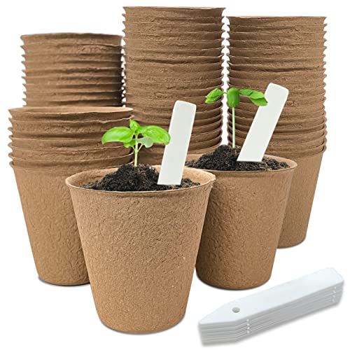 INCIKITI 40Pcs 3.15 Inch Peat Pots, Biodegradable Eco-Friendly Round Plant Seedling Starters Kit, Seed Germination Trays with 10 Labels for Flower Vegetable Tomato Saplings & Herb Germination, Khaki - size: 40 Pack