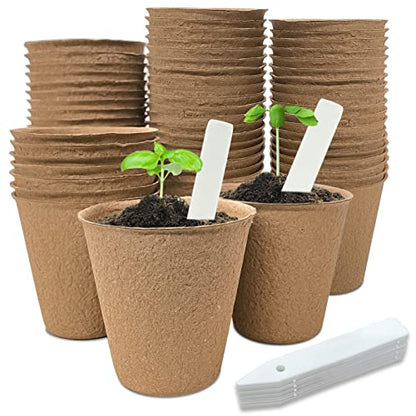 INCIKITI 40Pcs 3.15 Inch Peat Pots, Biodegradable Eco-Friendly Round Plant Seedling Starters Kit, Seed Germination Trays with 10 Labels for Flower Vegetable Tomato Saplings & Herb Germination, Khaki - size: 40 Pack