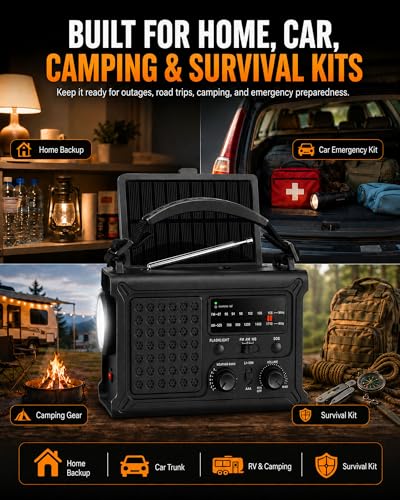 Emergency Radio, 12000mAh Solar Hand Crank NOAA Weather Radio, Black - color: Upgraded Black
