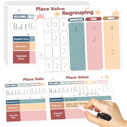 18Pcs Place Value Chart Dry Erase Board Math Manipulatives for Kids - style: Morandi Place Value Charts