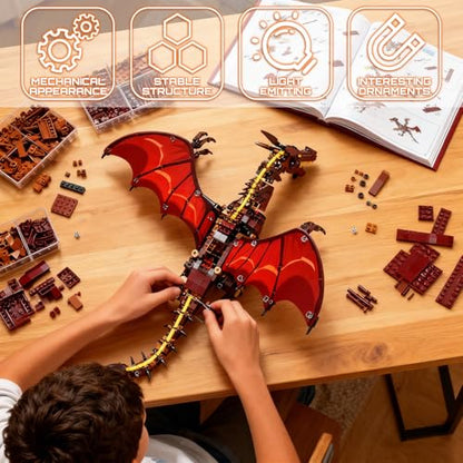 HJPLPXH Mechanical Flame Dragon Building Block Set–Fire Dragon Model - style: Motor Flame Dragon