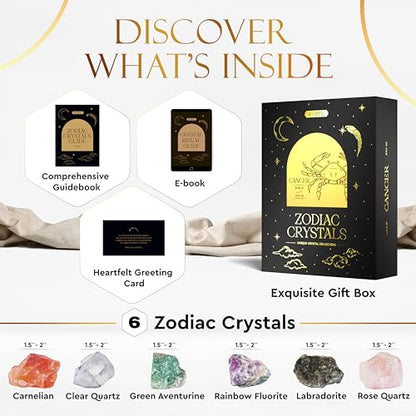 Wyspell Cancer Crystal Set - 6 Raw Cancer Healing Stones - Zodiac Gifts - color: Cancer
