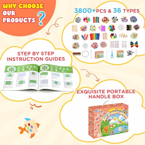 Zefy 3800+ Pcs Arts and Crafts Kit Supplies for Kids, All in One Craft Box - size: 3847 pcs