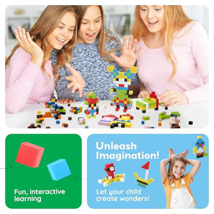 PicassoTiles 100pcs 0.5” Pixel Magnetic Puzzle Cube Mix & Match Cubes Sensory Toys STEAM Education Learning Building Block Magnets Children Construction Toy Set Stacking Magnet Creative Kit PMC100 - style: 100pcs 0.5” Pixel
