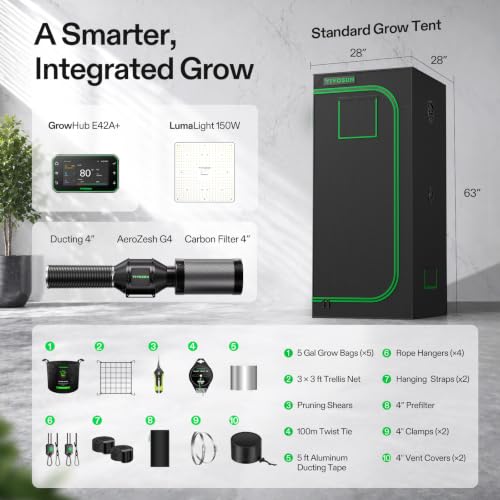 VIVOSUN 2.3x2.3ft Grow Tent Kit 150W Light Complete Smart Grow System - size: 28"x28"x63"