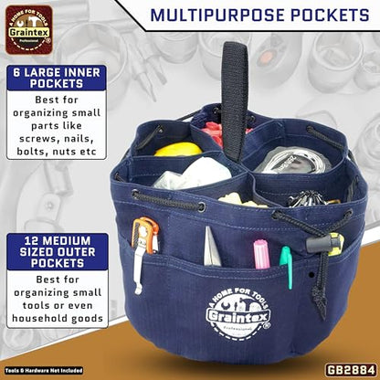 Graintex 18 Pockets Grab Bag Rip-stop Canvas Drawstring Closure, Small Part Organizer Pouch, Small Tools, Screws, Parts, Parachute Tool Bag for Efficient Storage - Navy Blue - color: Navy Blue