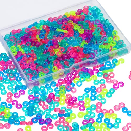 Boao 500 Pieces S Clips for Loom Rubber Band Bracelets Colorful Loom Clips Refill Kit Rubber Band Connectors for Bracelets DIY Making(Colorful)
