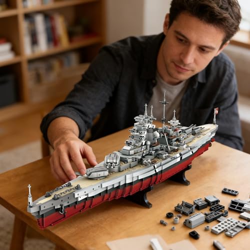 WW2 Military Bismarck Battleship Building Set, Large-Sized Warship, A Gift Compatible with Lego for Adult Collection(2073 Pcs) - style: Bismarck