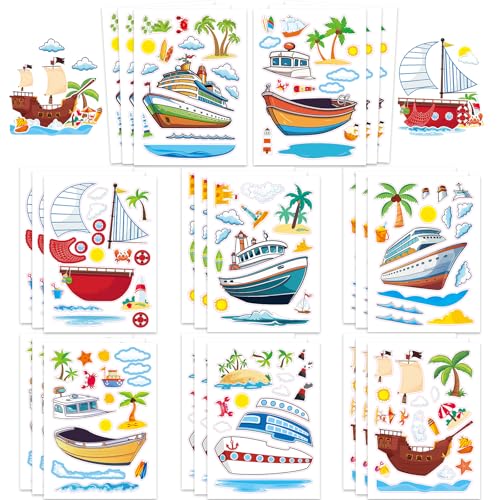 24 Sheets Cruise Make a Face Sticker, Make Your Own Cruise Stickers Mix and Match Stickers for Home School Classroom Crafts Activities Reward Birthday Party Favors - style: Cruise