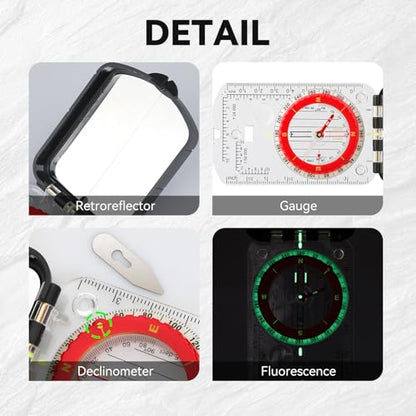Compass Military Grade, Precision Navigation Compass for Hiking - color: clear Red
